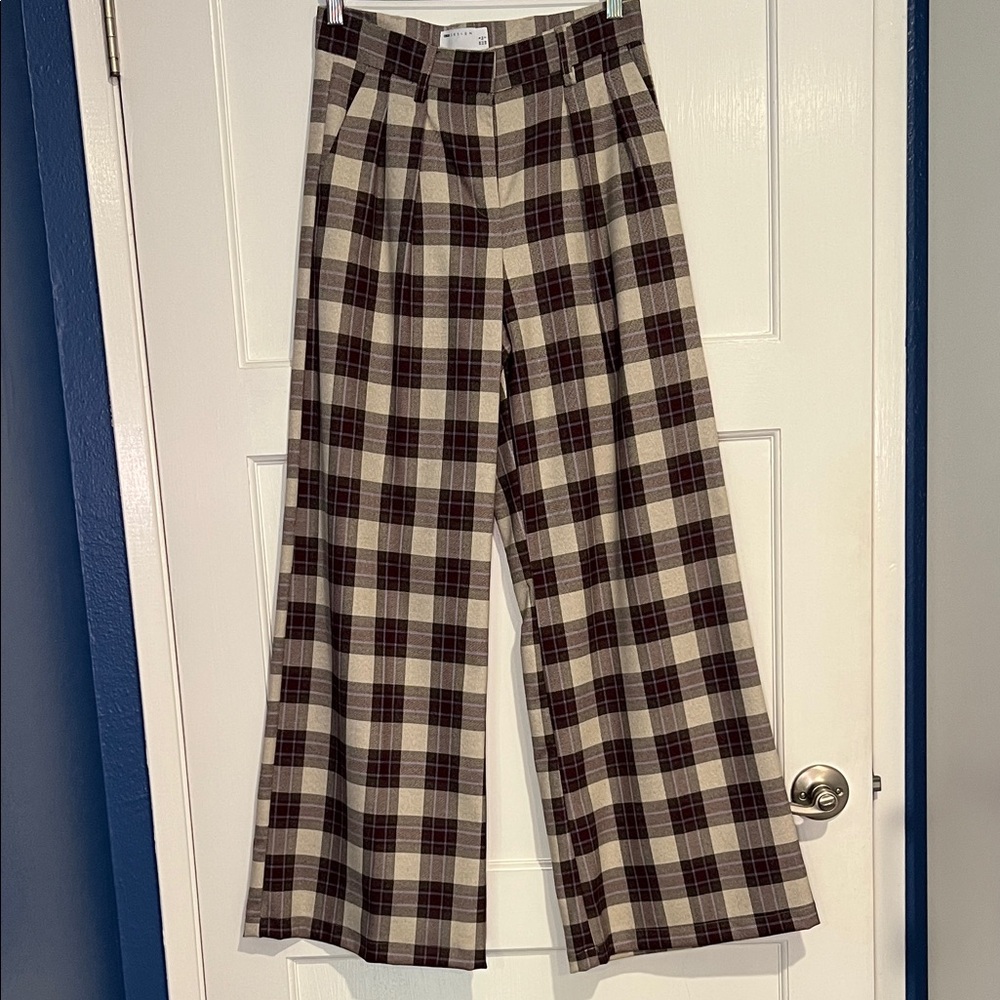 ASOS Plaid Trousers in Burgundy and Cream